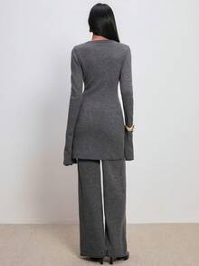 ATUI Studio 2 件套女士针织毛衣和裤子套装，时尚百搭，极简通勤，日常搭配，度假风格，办公室通勤装，极简主义女装 - 灰色 - 查看 2