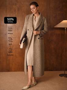 MOTF PREMIUM WOOL PEAK COLLAR DOUBLE BREASTED OVERCOAT - Brown - View 2