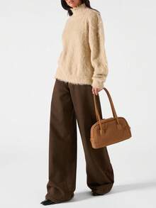 LYSMO 2025 Nova Chegada Minimalismo Inverno Mulheres Cor Sólida Gola Alta Manga Longa Casual Solto Moda Tricô Suéter Top de Pele Gola Alta Suéter de Gola Alta Inverno para Mulheres Olhar de Ano Novo e Natal - Cinza - Visão 6