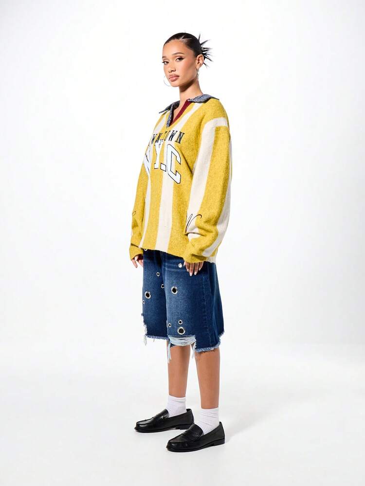 SUMWON WOMEN Distressed Denim Shorts With Eyelet Details