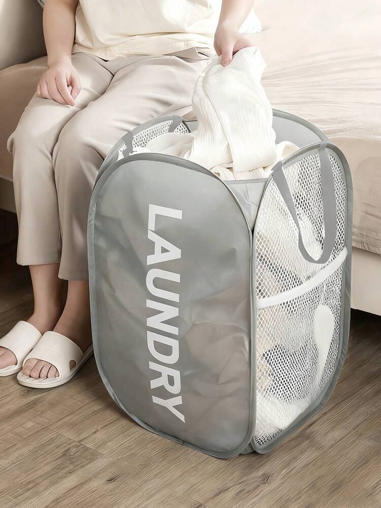 1pc Household Foldable Dirty Clothes Basket, Clothes Storage Basket ,Dirty Clothes Basket Barrel Laundry Basket Bathroom Dirty Clothes Storage Basket New Type Laundry Basket Foldable Popup Net Basket Dirty Clothes Basket With Handlelaundry Hamper,Washing Basketbathroom Organizer,Basket,Storage Basket,Foldable Laundry Basket - Multicolor white net - View 6