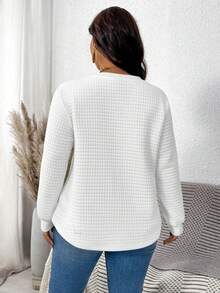 EMERY ROSE Autumn/Winter Glitter Heart Plaid Round Neck Casual White Comfortable Sweatshirt With Curved Hemline And Side Slits Graphic Sweatshirts,Casual - Multicolor - View 3