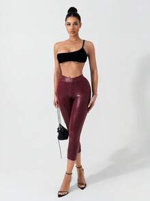 Sirith 2024 秋冬新款女士性感低腰及踝长红色紧身裤，适合派对、生日、新年 - 紅色 - 查看 5