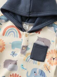 SHEIN Newborn Baby Unisex Cute Cartoon Pattern Knitted Hooded Jumpsuit, Autumn/Winter Baby Clothes - Multicolor - View 7