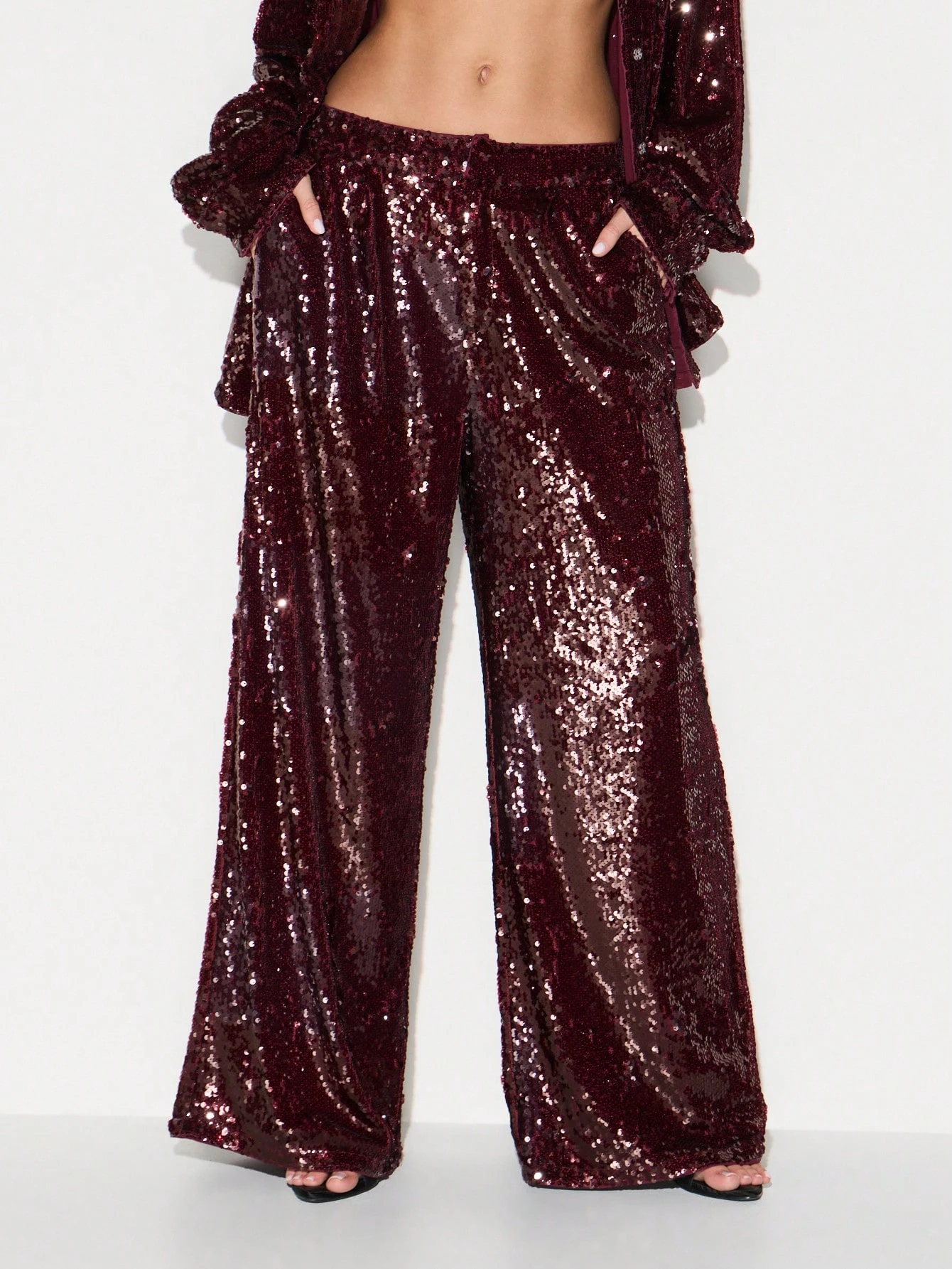 KIZN Pantalones palazzo de lentejuelas y pierna ancha