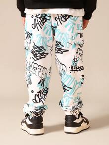 SUMWON Graffiti Print Joggers For Kids Urban Street Art Casual Pants - Multicolor - View 2