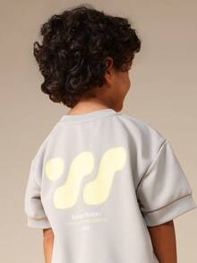 SUMWON Boys Ribbed Knit Sweatshirt Wide Leg Joggers Coordinating Set With Yellow Logo Print