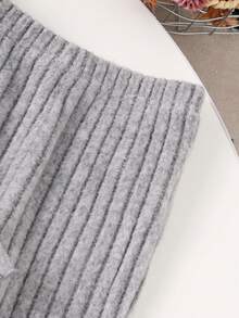 Elladie kids 2 Stücke/Set Kleinkind Mädchen süßer flauschiger gerippter Langarm-Top mit Schleifen-Dekor, modisch & niedlich kombiniert mit lässiger Sporthose