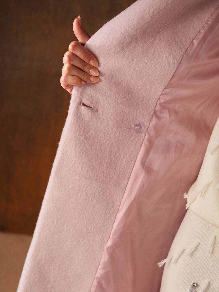 Elegant Waist-Cinched Long Wool Coat, Autumn/Winter