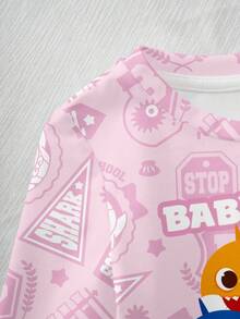 BABY SHARK X SHEIN Baby Girl Cute Cartoon Shark Print Round Neck Long Sleeve T-Shirt, Autumn - White - View 3