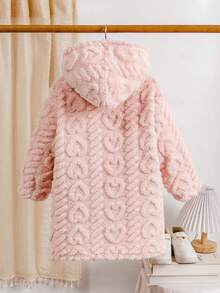 Elladie kids Dziewczęcy, swobodny, minimalistyczny, beżowy, dwustronny, pluszowy kardigan w kształcie serca z kapturem, odpowiedni na kurtkę zimową, idealny do noszenia na co dzień, do szkoły, na zewnątrz, do domu, na jesień/zimę - Różowy - Zobacz 2