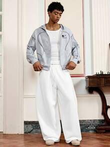 SWAVVY Men's Casual Dark Grey Sweatpants, Standard Size, Pockets, Curved Leg - Beige - View 4