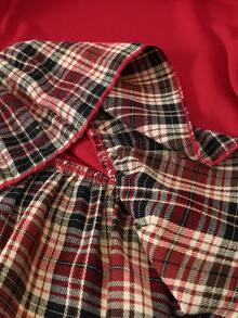 Elladie kids 女童连衣裙，250克休闲长袖卫衣，格子裙摆，学院风女童连衣裙，罗纹领格子下摆拼接长袖卫衣裙，春秋季