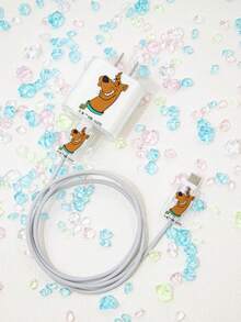 SCOOBY-DOO X SHEIN 3 Pieces Set, Cute Cartoon Dog Data Cable Protective Case, Suitable For IPhone Charger, Mobile Phone Data Cable Protective Case, Charger Protective Case (Data Cable Not Included),Compatible With 18/20W Apple Chargers - Multicolor - View 1