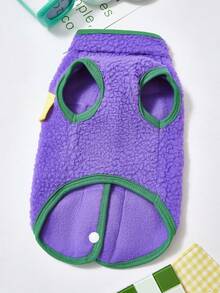 PETSIN 秋冬加厚宠物夹克和背心 - 适合小型犬、猫和小动物的防风保暖外套 | 舒适的室内/室外服装，适合日常休闲穿着 - 紫色 - 查看 2