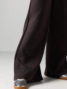 Missguided x Playboy Embossed Wide Leg Joggers Palazzo Pants Drawstring Sweatpants Casual Loungewear Fall Winter - Black - View 5