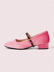 CUCCOO DOLLMOD Low Chunky Heel Mary Jane Retro Cheongsam Style Pumps For Women - Pink - View 8
