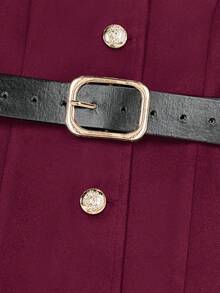 Franclia 女士荷叶边领长袖短款外套，冬季 - 酒紅色 - 查看 5