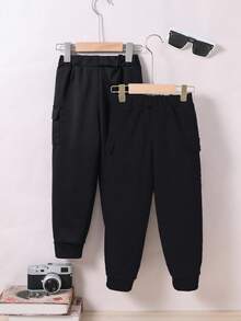 SHEIN 小男孩休闲工装口袋裤，百搭秋季 - 黑色 - 查看 2