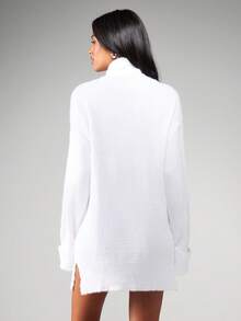 MISSGUIDED Cozy Turtleneck Sweater Dress Long Sleeve Knit Mini Winter Fall Casual Pullover - White - View 2