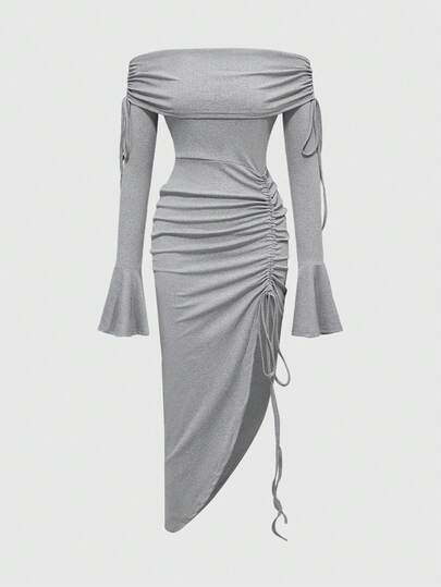Millennium Vintage Off-Shoulder High Slit Sexy Bodycon Dress