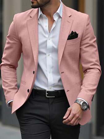 Manfinity Mode Blazer de una sola hilera con bolsillo y estampado espacial para hombres