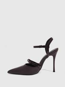 CUCCOO SZL Casual Versatile Solid Color Women's Pointed Toe Backless High Heel Pumps - Brown - View 5