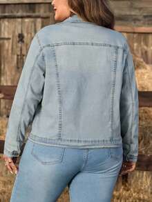 EMERY ROSE Áo khoác denim dài tay dáng suông có túi, chất liệu co giãn, dành cho nữ cỡ lớn mùa đông. - Rửa nhẹ - Xem 2