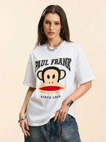 Paul Frank X SHEIN Women's Casual Letter & Monkey Print Short Sleeve T-Shirt, Summer - White - View 2