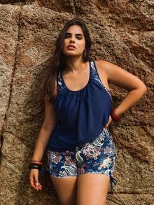 Swim Lushoire Plus Size Women Print Beach Vacation Bikini Set - Blue - View 4