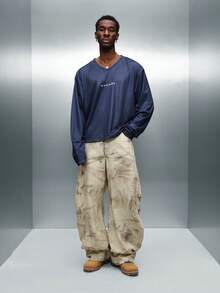 PLAYBOY X SUMWON 宽松版型兔子印花足球网眼长袖衬衫 - 藍色 - 查看 3