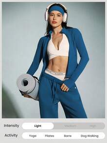 GLOWMODE FeatherFit™ Studio Ready Zipper Pockets Slim Fit Long Sleeve Thumbholes Active Jacket Low Impact Yoga Pilates Studio Gym Daily - Blue Ambition - 查看 7