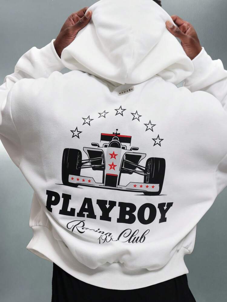 PLAYBOY X SUMWON Cropped Full Zip Hoodie With Race Car Design