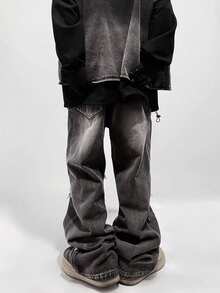 ROMWE MEN Grunge Punk Spring Casual Men'S Kpop Casual Lace-Up Pocket Distressed Jeans, School, Grunge - Black - View 2