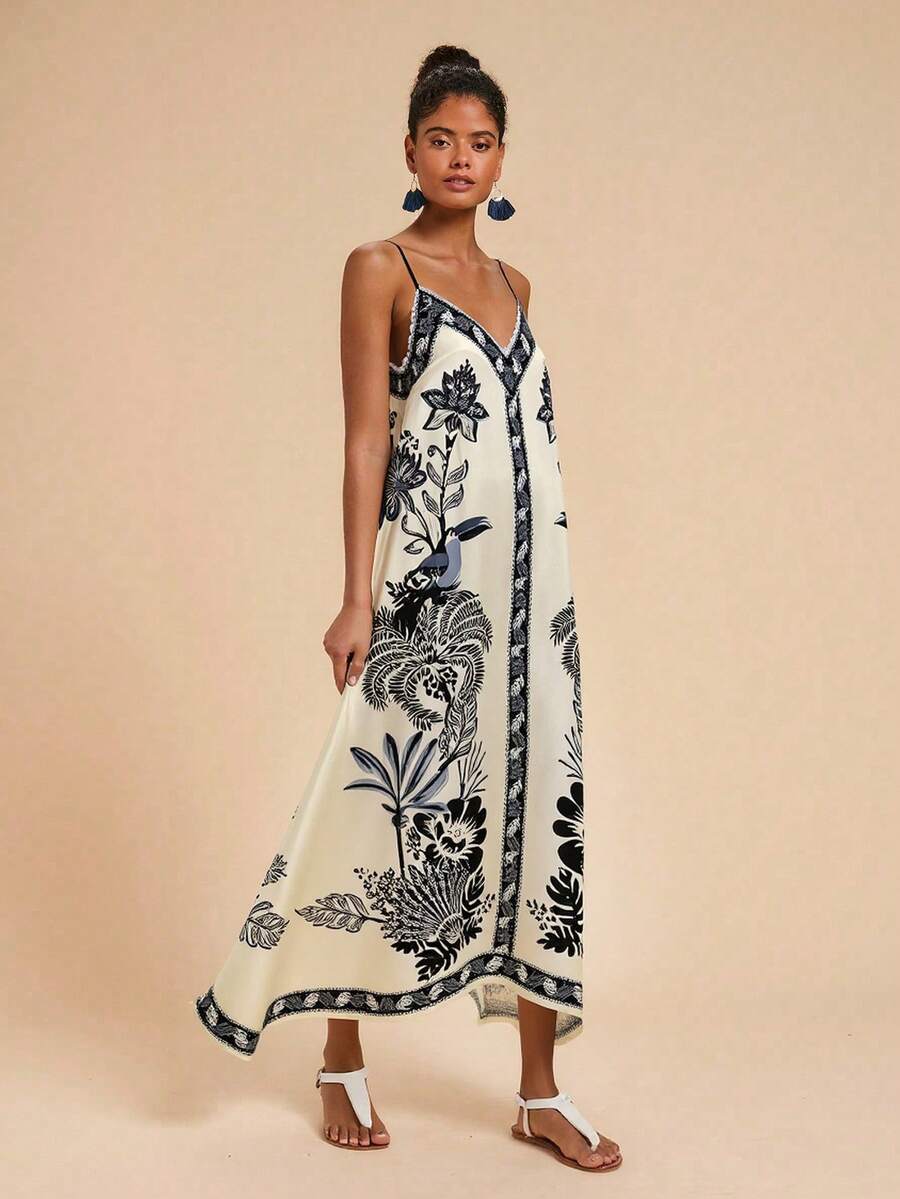 Travachic 女式休闲波西米亚无袖中长连衣裙 - 杏色 - 查看 1