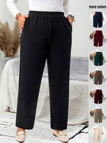 EMERY ROSE Plus Size Women's Casual Daily Black Long Pants With Pockets