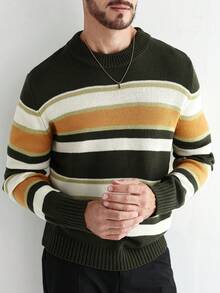 Manfinity Homme 男士休闲宽松圆领长袖套头衫，秋冬 - 彩色 - 查看 5