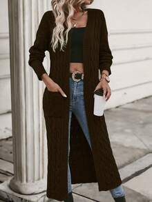 EMERY ROSE Áo khoác cardigan dài trơn màu thường ngày cho nữ, Thu/Đông - màu nâu - Xem 5