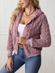 LanaWest Women's Casual Solid Color Long Sleeve Zip-Up Sweatshirts - Dusty Pink - View 3
