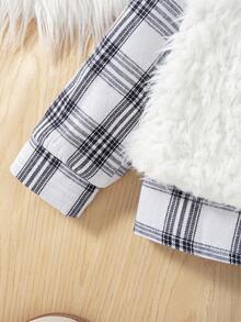 Bộ 3 món thời trang thu đông cho bé gái, gồm áo sơ mi dài tay kẻ caro, áo khoác vest mềm mại và quần legging đen, thanh lịch và dễ thương, đa năng khi đi làm - Đen và trắng - Xem 8