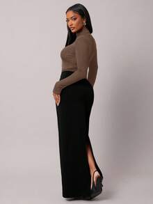 Radiana 女士灰色复古优雅简约修身直筒裙，通勤百搭 - 黑色 - 查看 2