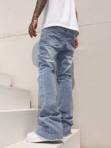 Manfinity Homme Quần jeans ống loe ống rộng, rách gấu dành cho nam - Rửa nhẹ - Xem 2