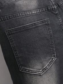 Manfinity Homme Men's Pocket Letter Graphic Frayed Skinny Jeans - Black - View 6