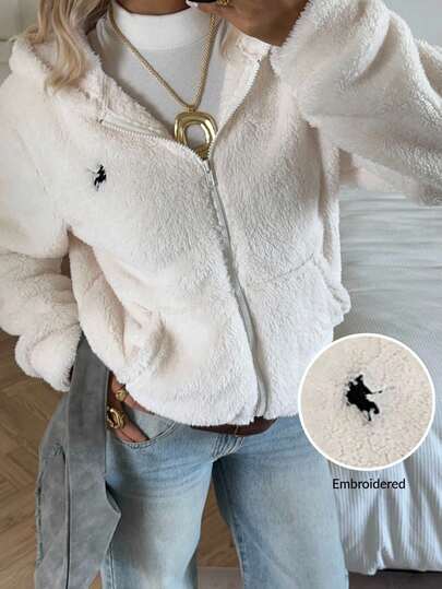 SHEIN EZwear Sudadera con capucha de unicolor casual para mujer, otoño/invierno