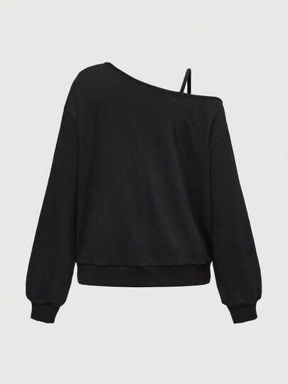 Goth sweat-shirt ample à épaules obliques avec imprimé de squelette gothique, de canne de Noël et de pentagramme