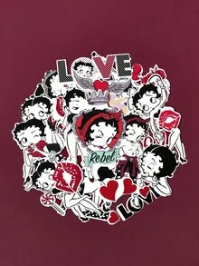 Betty Boop x SHEIN Bộ sticker hoạt hình dễ thương, sticker trang trí, bộ decal phù hợp cho ốp điện thoại, laptop, album thủ công tự làm, sổ tay Bullet Journal, sổ lưu niệm, ý tưởng quà tặng, tiệc tùng, ngày lễ, Ngày Valentine. - Nhiều màu - Xem 2