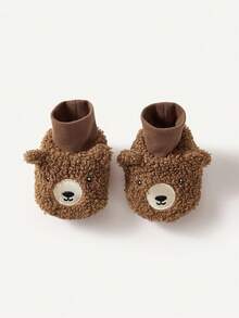 Cozy Pixies 1 Pair Of Baby Non-Slip Soft Bottom Embroidery Cute Bear Soft Velvet Foot Cover Socks Warm Outdoor Application - Brown - View 5