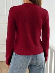 SHEIN Tall Áo len trơn màu giản dị họa tiết vải bông mềm mại dành cho nữ - Màu Đỏ Sâu - Xem 2