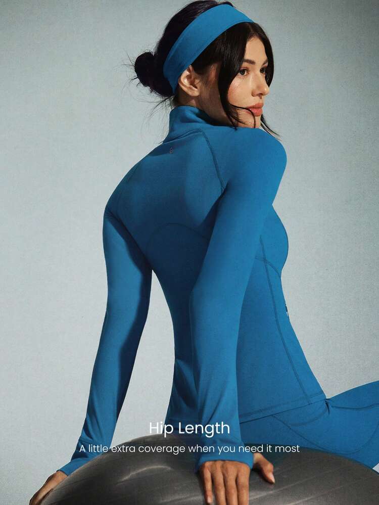 FeatherFit™ Slim-It Streamline Performance Secure Pockets Zip Up Long Sleeve Jacket Low Impact Yoga Pilates Daily Spring Summer