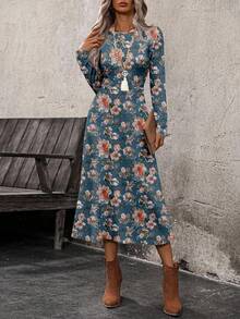 EMERY ROSE Casual Retro Floral Pattern Long Dress For Women